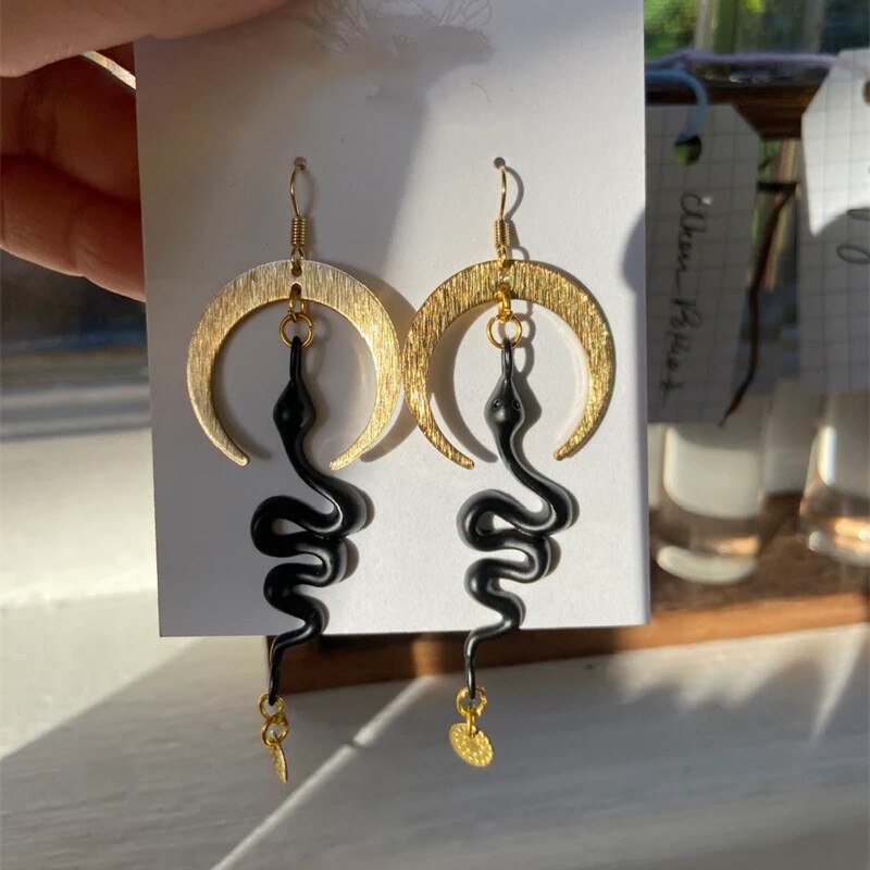 Full Circle Yoga School Black Chrome Kundalini Handmade Snake Earrings Hypoallergenic